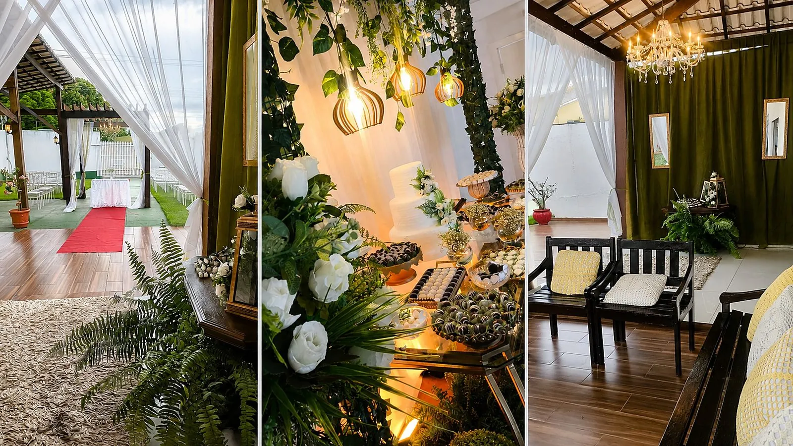 Salão decorado para casamento no Alegria – Buffet & Eventos